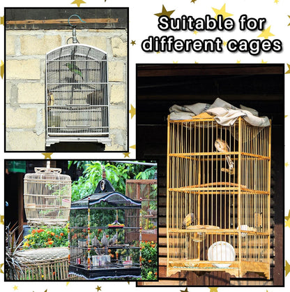 Large bird cage net cover protecting home floors from scattered feathers and pet debris.