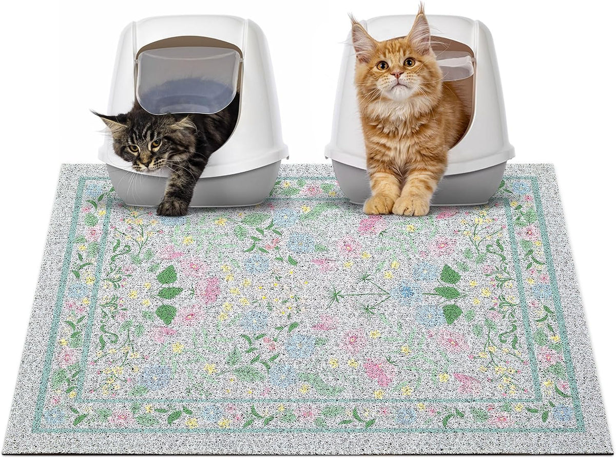 Glittme Cat Litter Mat with Non-Slip Bottom Litter Box Mat 33"X22" Litter Trapping Mat Easy to Clean Washable Cat Food Mat for Kitty,L - Image 10