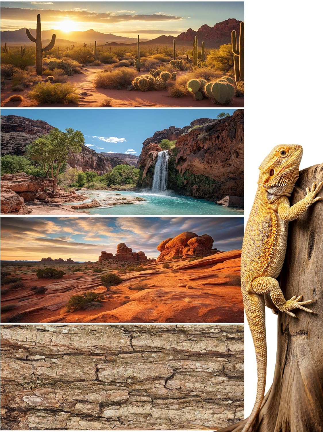 Breling 4 Pcs 36 x 18'' Reptile Tank Background 30/40/50 Gallon Polyester Tropical Rainforest Bearded Dragon Terrarium Background Decor for Crested Gecko, Python Regius, Tree Frogs, Chameleon - Image 9