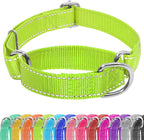 Seyezo martingale dog collar front view in vibrant green color showing reflective striping