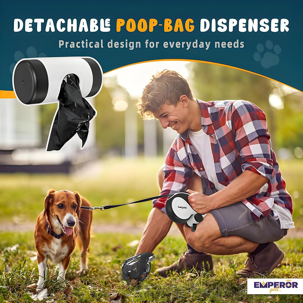 Emperor Pets retractable leash with waste bag dispenser