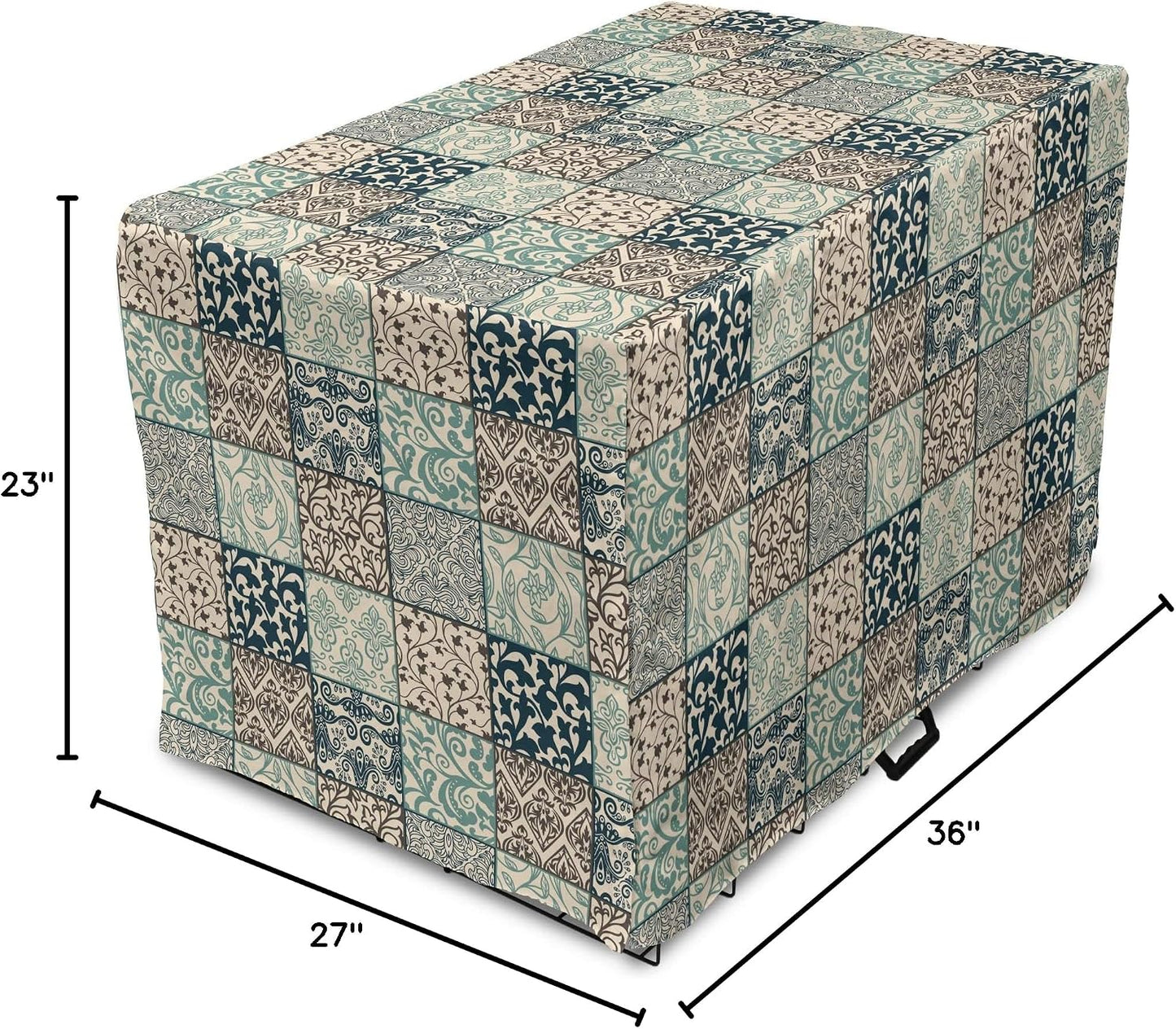 Modern bohemian geometric dog crate cover in an indoor home setting