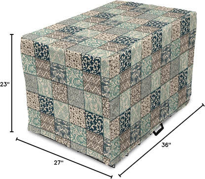 Modern bohemian geometric dog crate cover in an indoor home setting