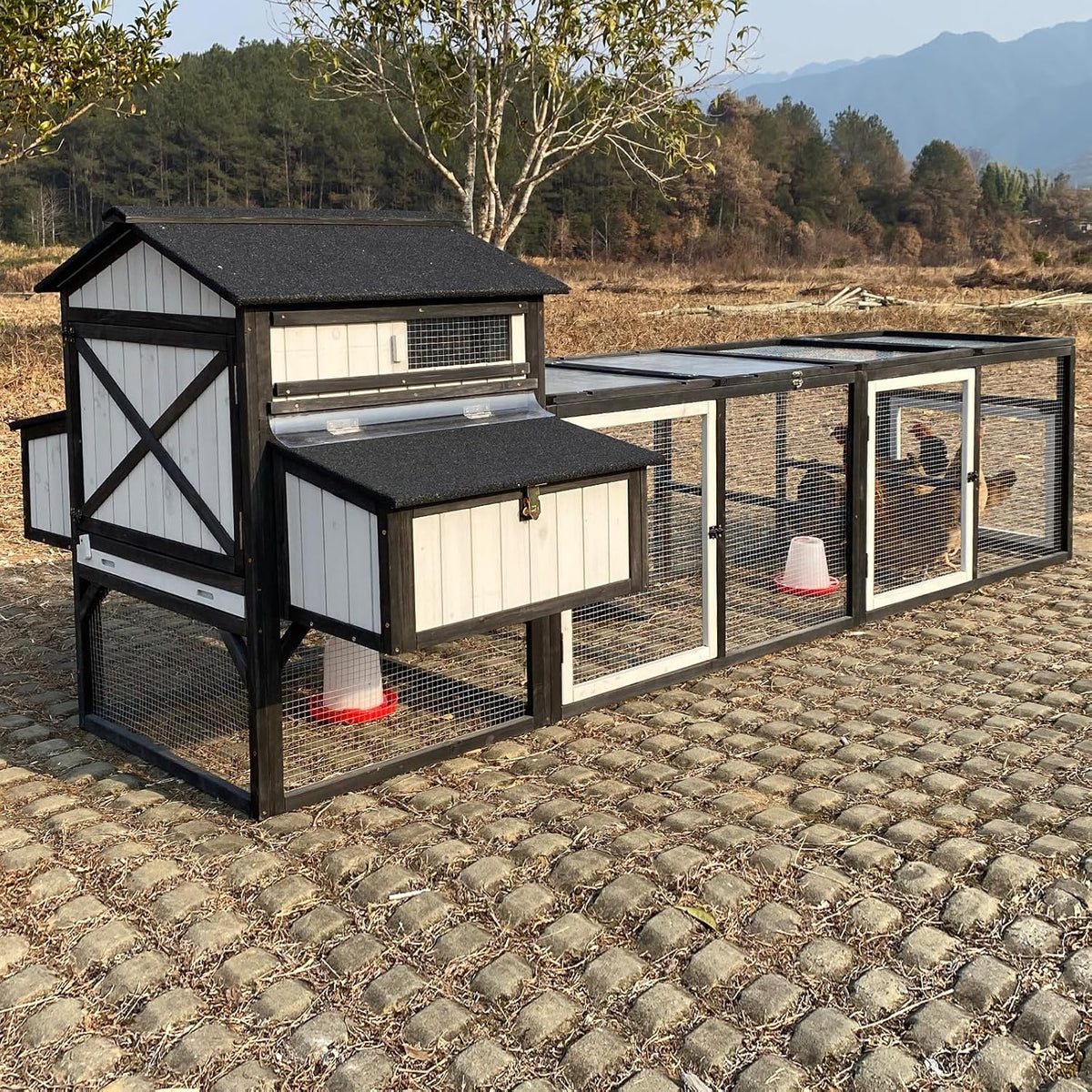 PetsCosset 116" L Large Chicken Coop and Run, Hen House with 4 Nesting Box Boxes, Rabbit Hutch Poultry Bunny Cage for 4-6 Chickens with 4 Perches, Removable Tray and Ramp and UV-Resistant Roof Panel - Image 1