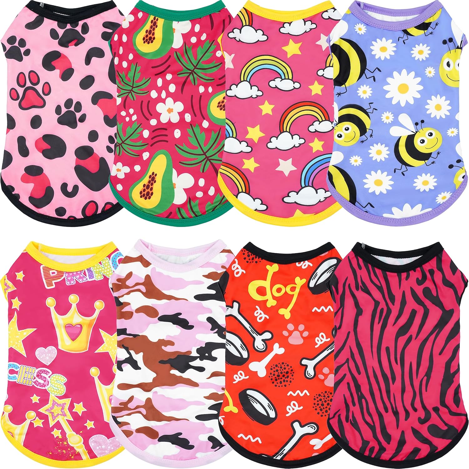 Various sizes of JpGdn dog shirts for puppies and cats