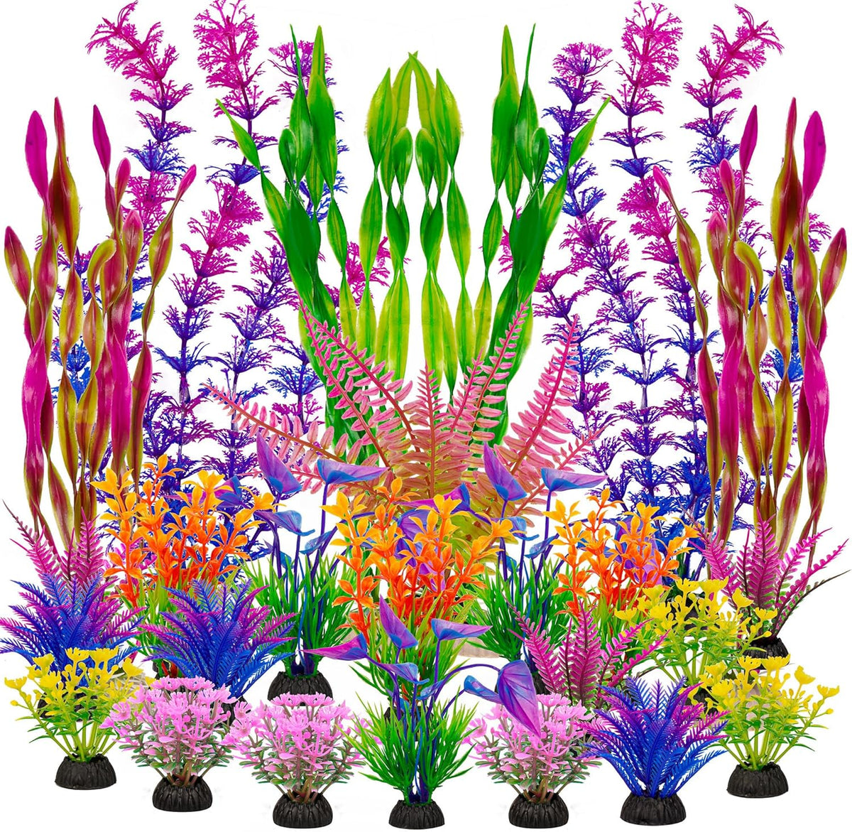 Ameliade 25 piece aquarium plants decorations front view showcasing colorful artificial fish tank accessories.