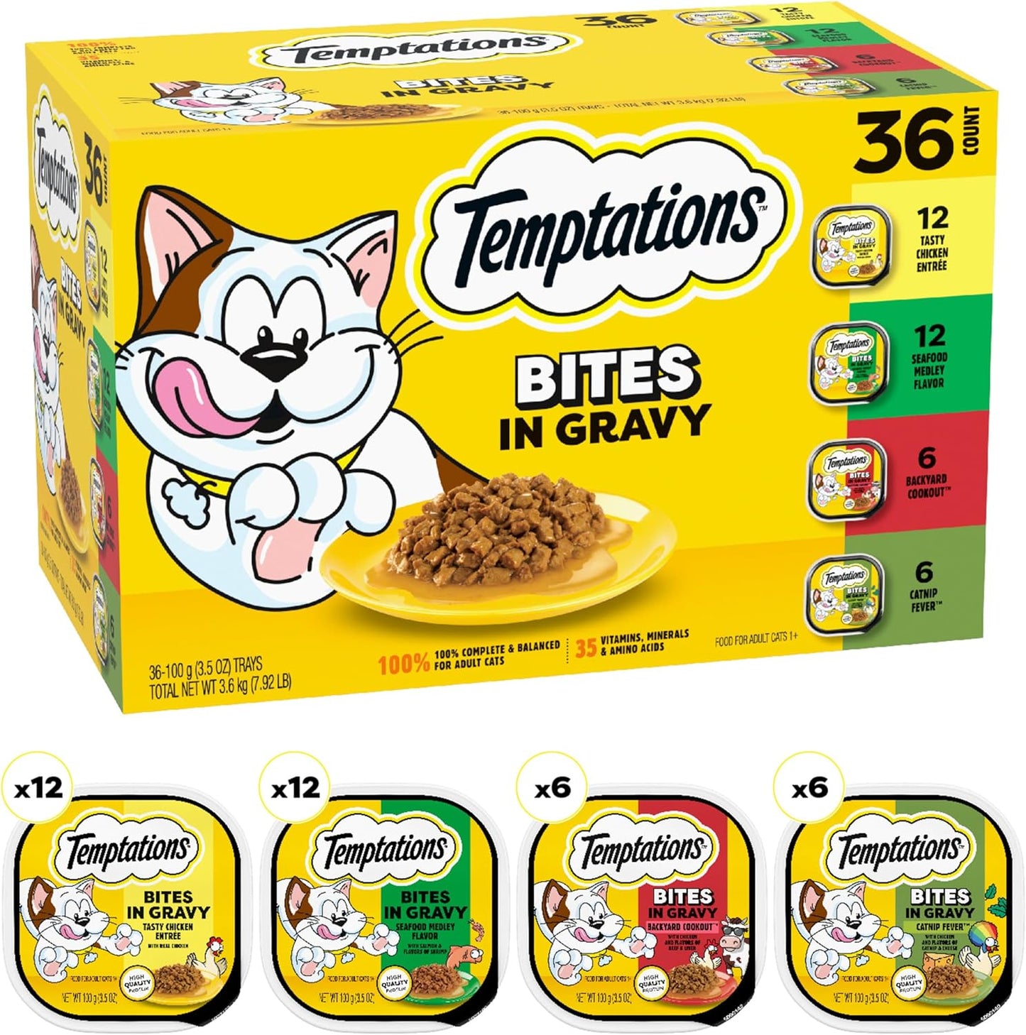 Temptations Seafood Medley wet cat food packaging