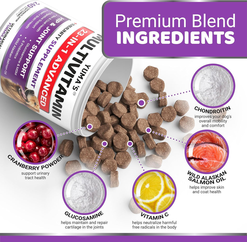 Close-up view of the chicken-flavored soft chewable multivitamin treats for puppies and senior dogs.