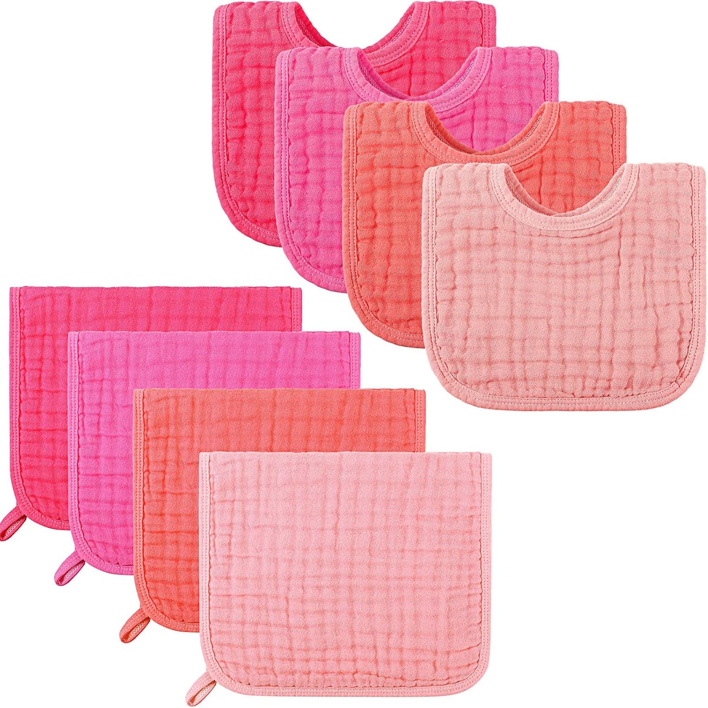 Tatuo 8 piece baby muslin bibs and burp cloths set front view