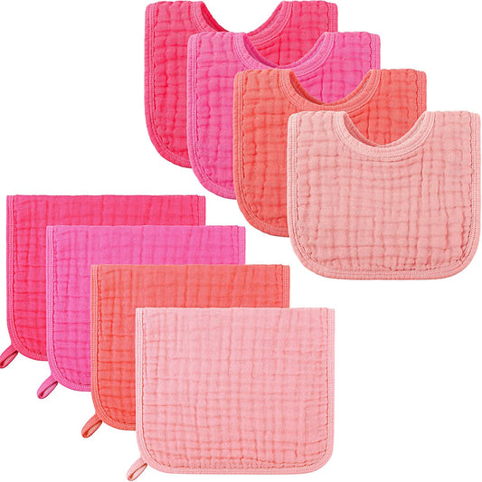 Tatuo 8 piece baby muslin bibs and burp cloths set front view