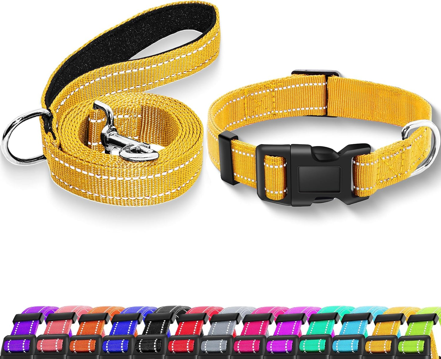 Reflective Dog Collar with Safety Locking Buckle, Adjustable Soft Breathable Nylon Collars for Small, Medium and Large Dogs(Collar+Leash XS Width 5/8" Turquoise) - Image 11