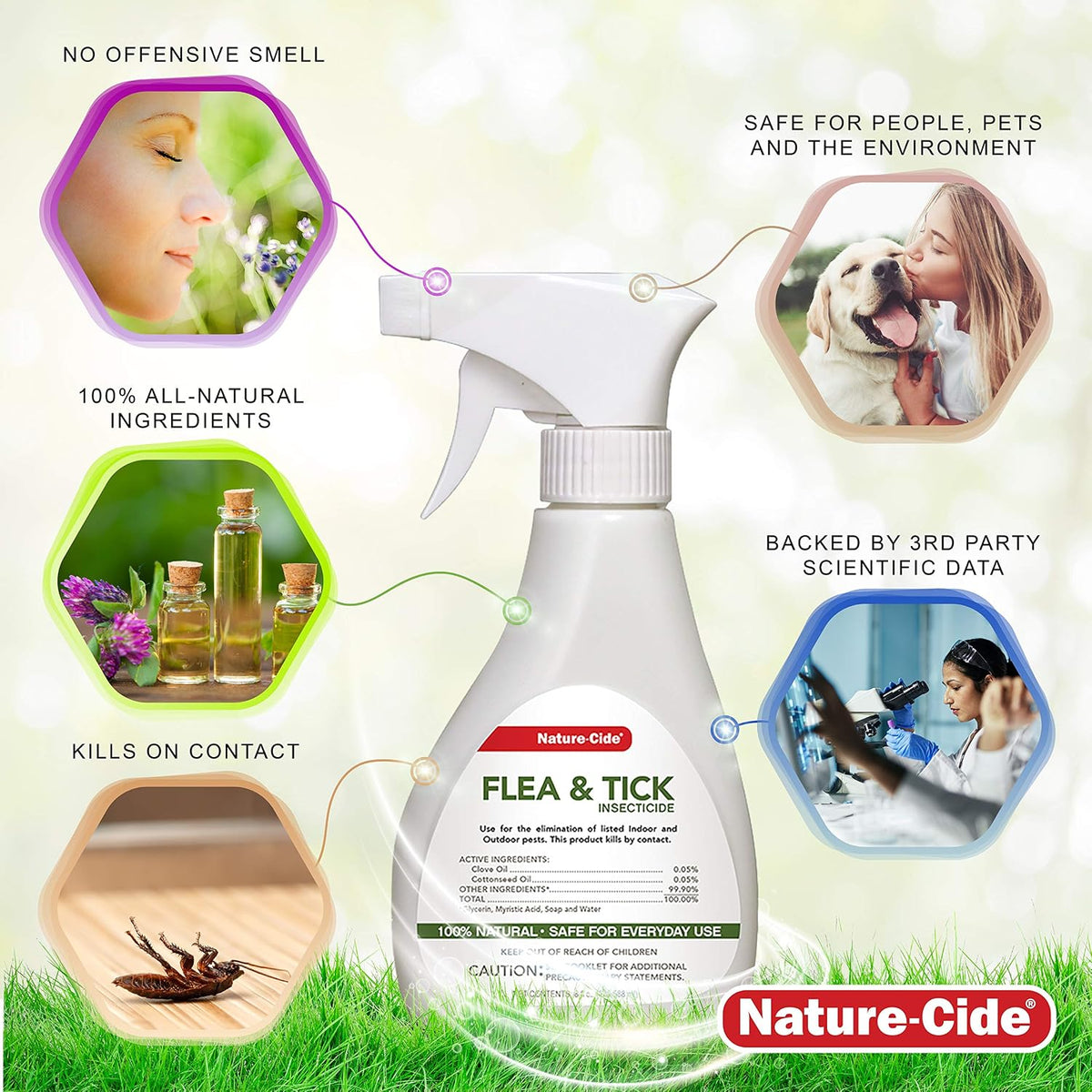 Back view of Nature-Cide flea and tick spray bottle