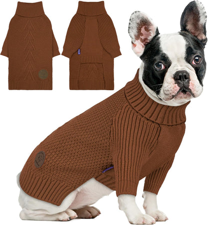 cyeollo Dog Sweaters for Small Dogs Boy, Pullover Turtleneck for Dogs Male, Knitted Doggy Fall Winter Warm Cold Weather Dog Clothes Apparel with Sleeves, Navy L - Image 10