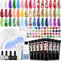 Morovan poly gel nail kit front view showcasing 8 color tubes and LED lamp