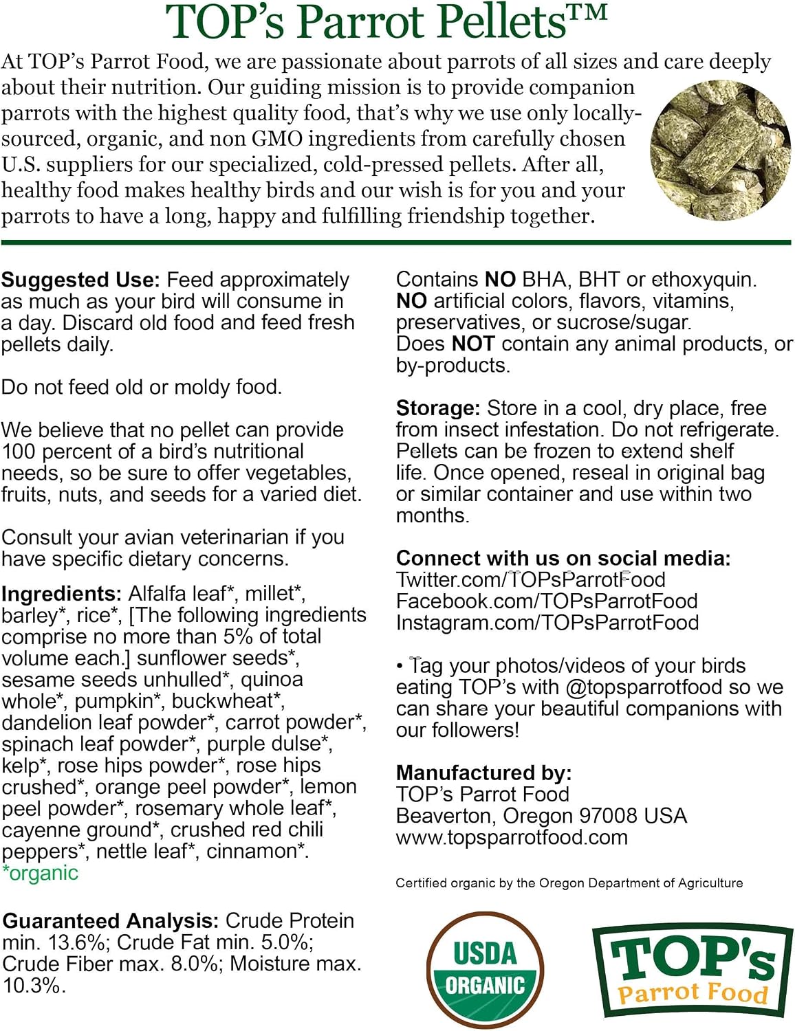 TOP's cold-pressed daily diet bird food in a feeding bowl