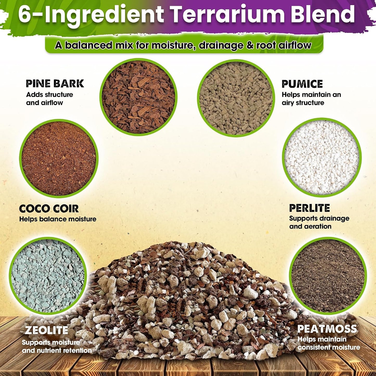 Close up view of the pre mixed premium terrarium substrate showcasing the balanced blend of coco coir and mineral components