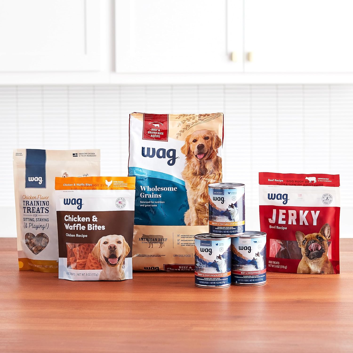 Wag jerky treats ingredient label and USA branding
