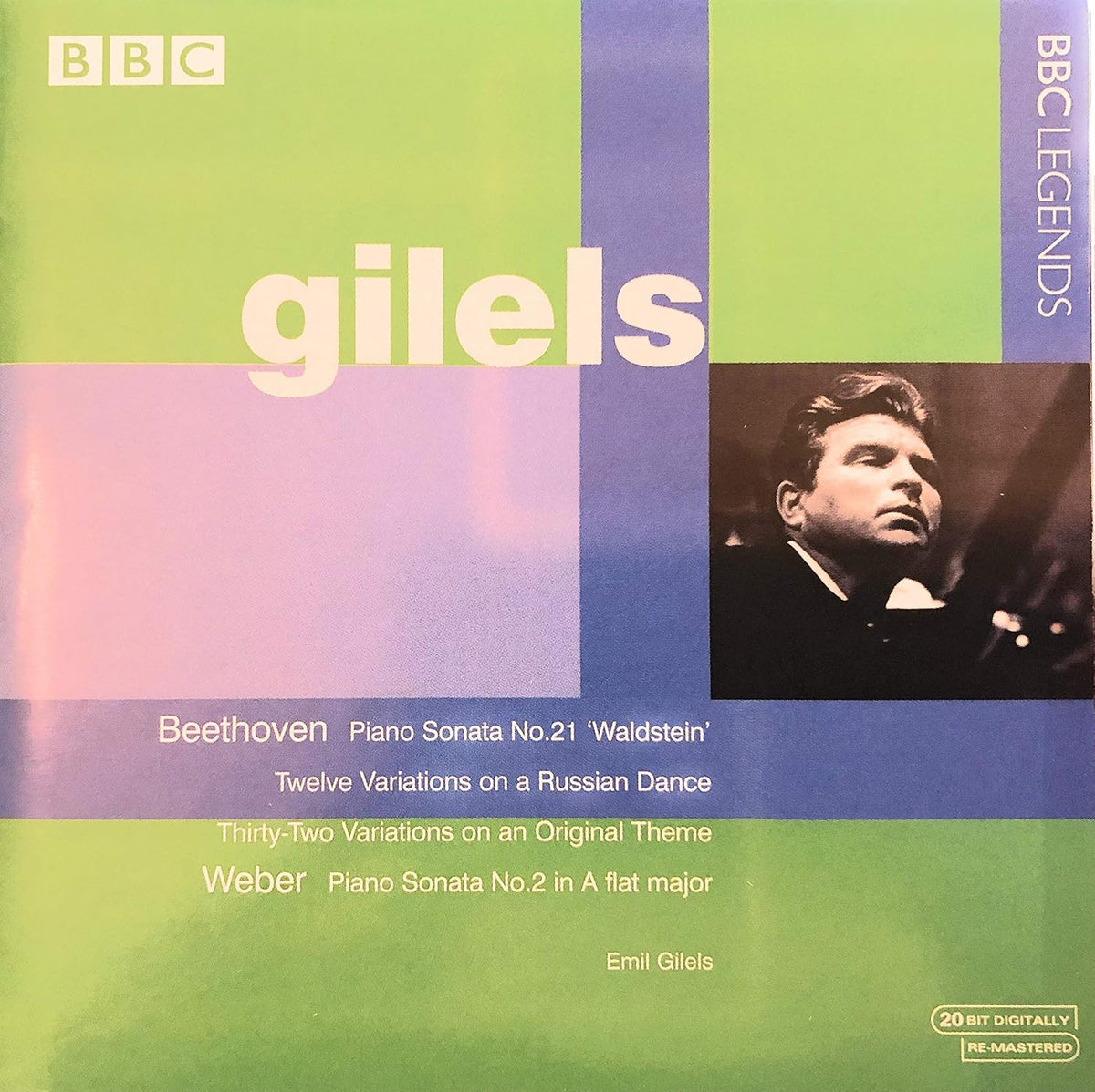 BBC Legends Emil Gilels Beethoven and Weber piano audio CD front view showcasing the classic album cover artwork.