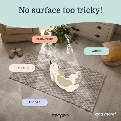 Hepper enzyme spray being used on carpet for pet stain removal