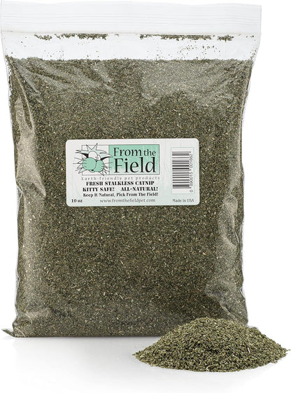 Premium USA grown stalkless catnip ten ounce bag texture close up