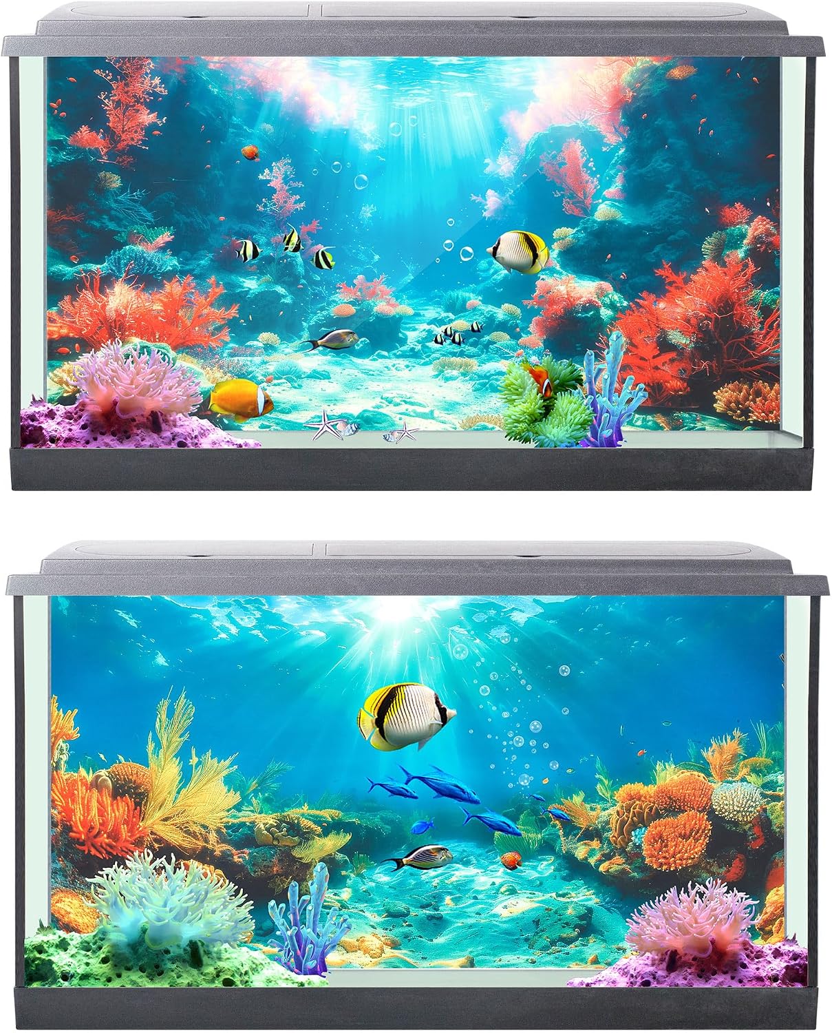 Mindsoft fish tank decoration showing double sided adhesive installation