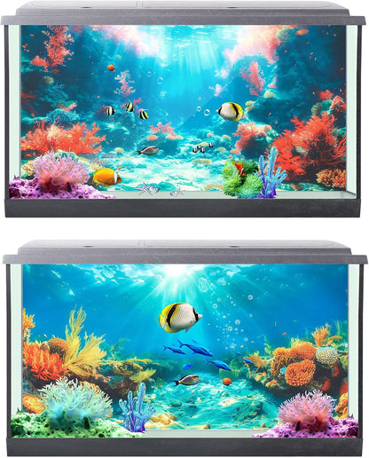 Mindsoft fish tank decoration showing double sided adhesive installation