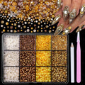 Vhbie gold white and yellow pearls 3D nail charms front view organizer box