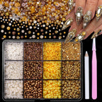 Vhbie gold white and yellow pearls 3D nail charms front view organizer box