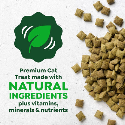 Feline Greenies Fiberblend formula nutritional facts and ingredient list on the back of the tub