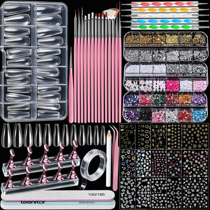 Teenitor acrylic nail kit featuring clear coffin tips and art supplies