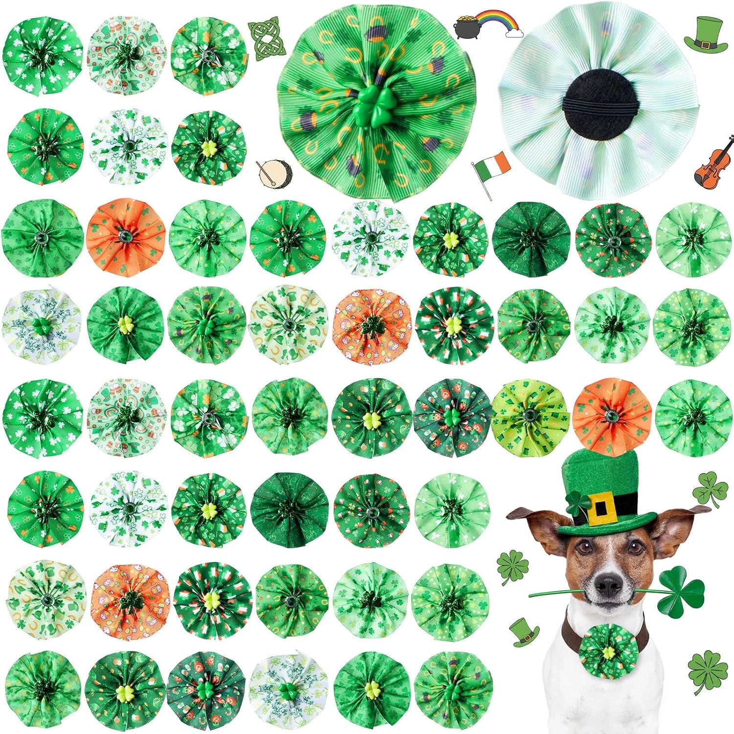Huhumy 50 Pcs Summer Collar Bows for Dogs Hawaiian Bow Ties Flowers Charms Attachment for Small Medium Large Dogs Cats Collar Accessories Summer Party Costumes - Image 10