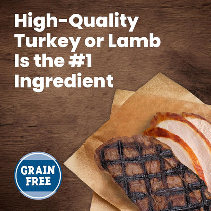 Savory Lamb and Tender Turkey premium wet dog food pouches side by side