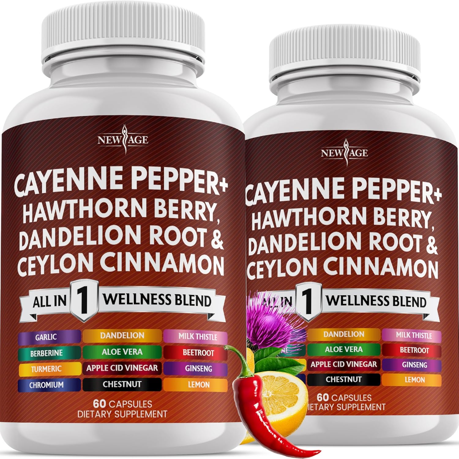 New Age Cayenne Pepper with Hawthorn Berry 120 capsules front view showing premium packaging