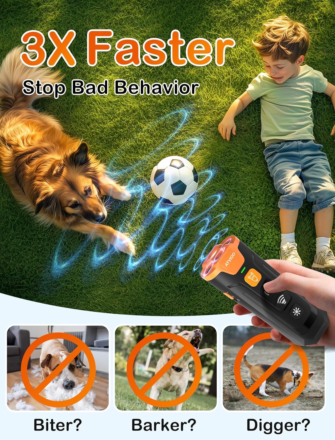 Black rechargeable dog training device showing charging port