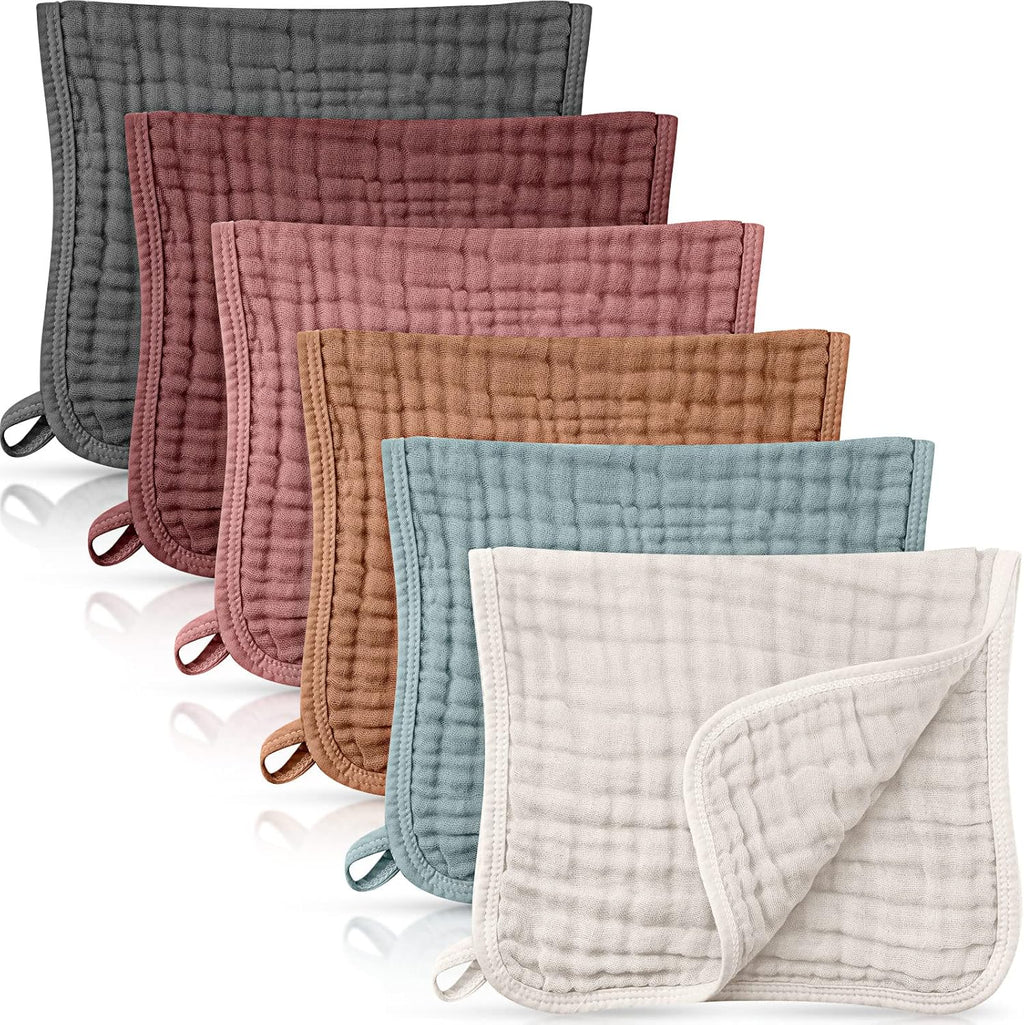 Irenare 6 Pack Muslin Burp Cloths front view showing assortment of colors