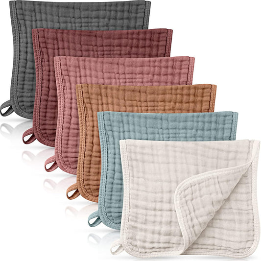 Irenare 6 Pack Muslin Burp Cloths front view showing assortment of colors