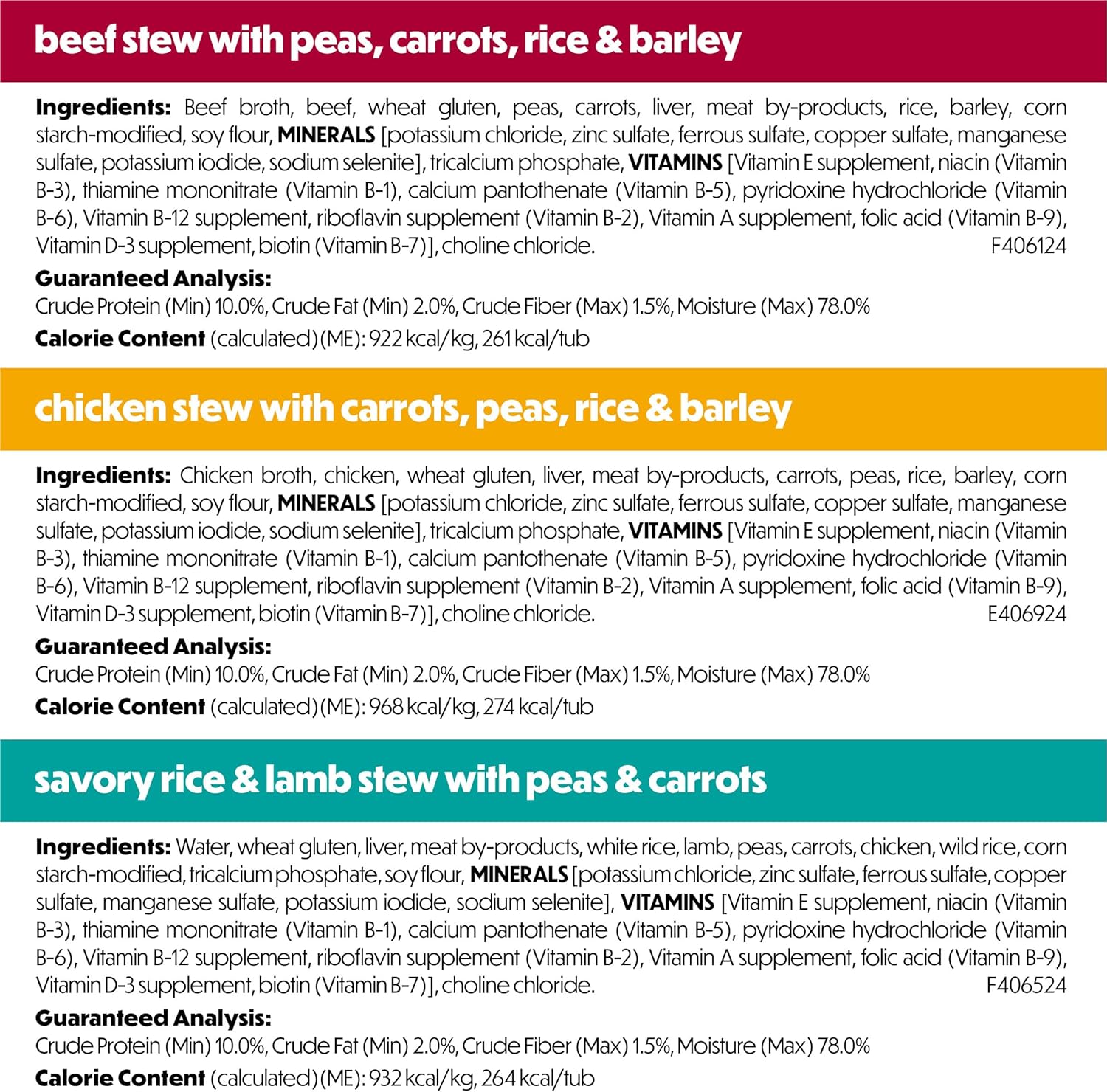 Purina wet dog food tubs showing natural vegetables and grains
