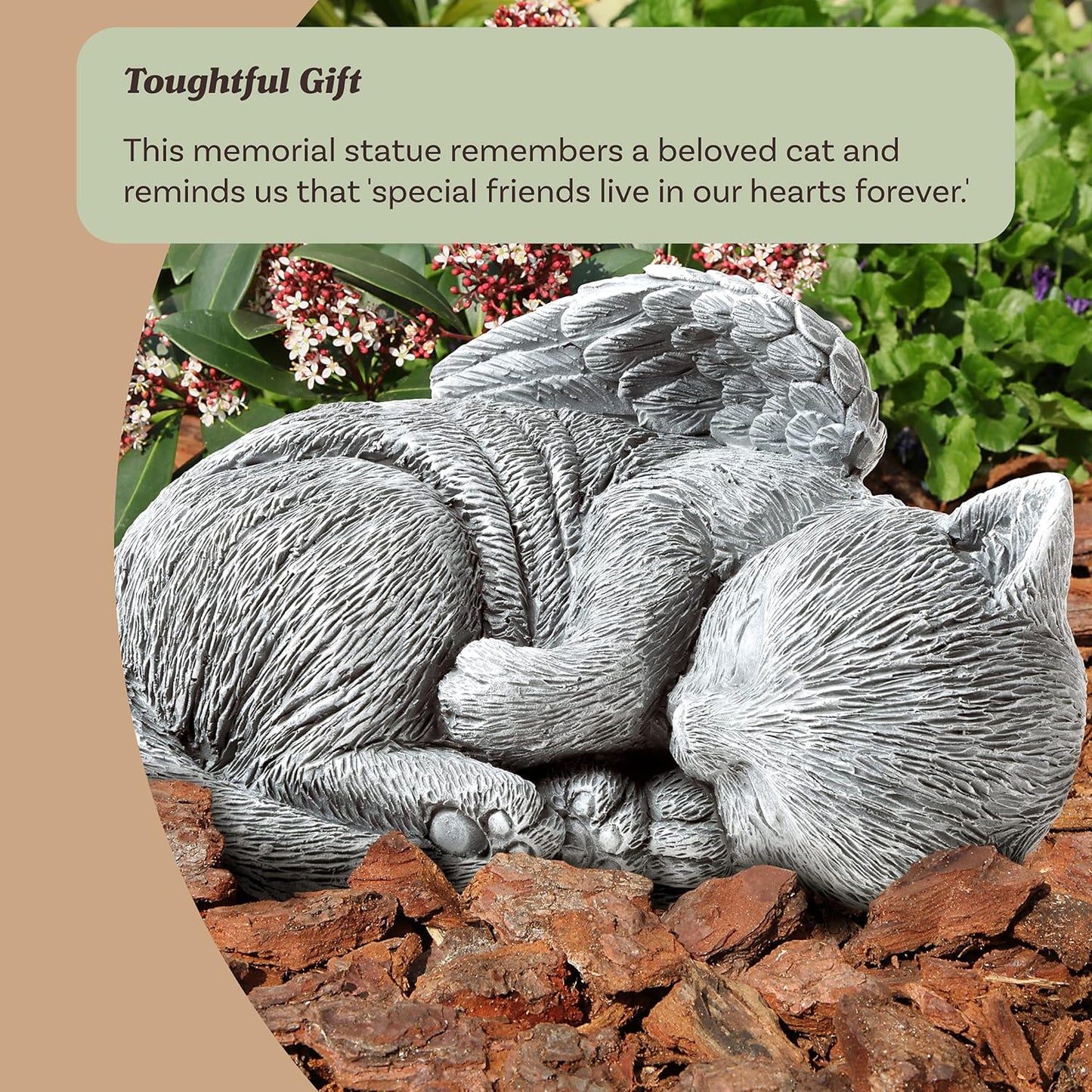 Detailed view of angel wings on Pure Garden cat memorial stone