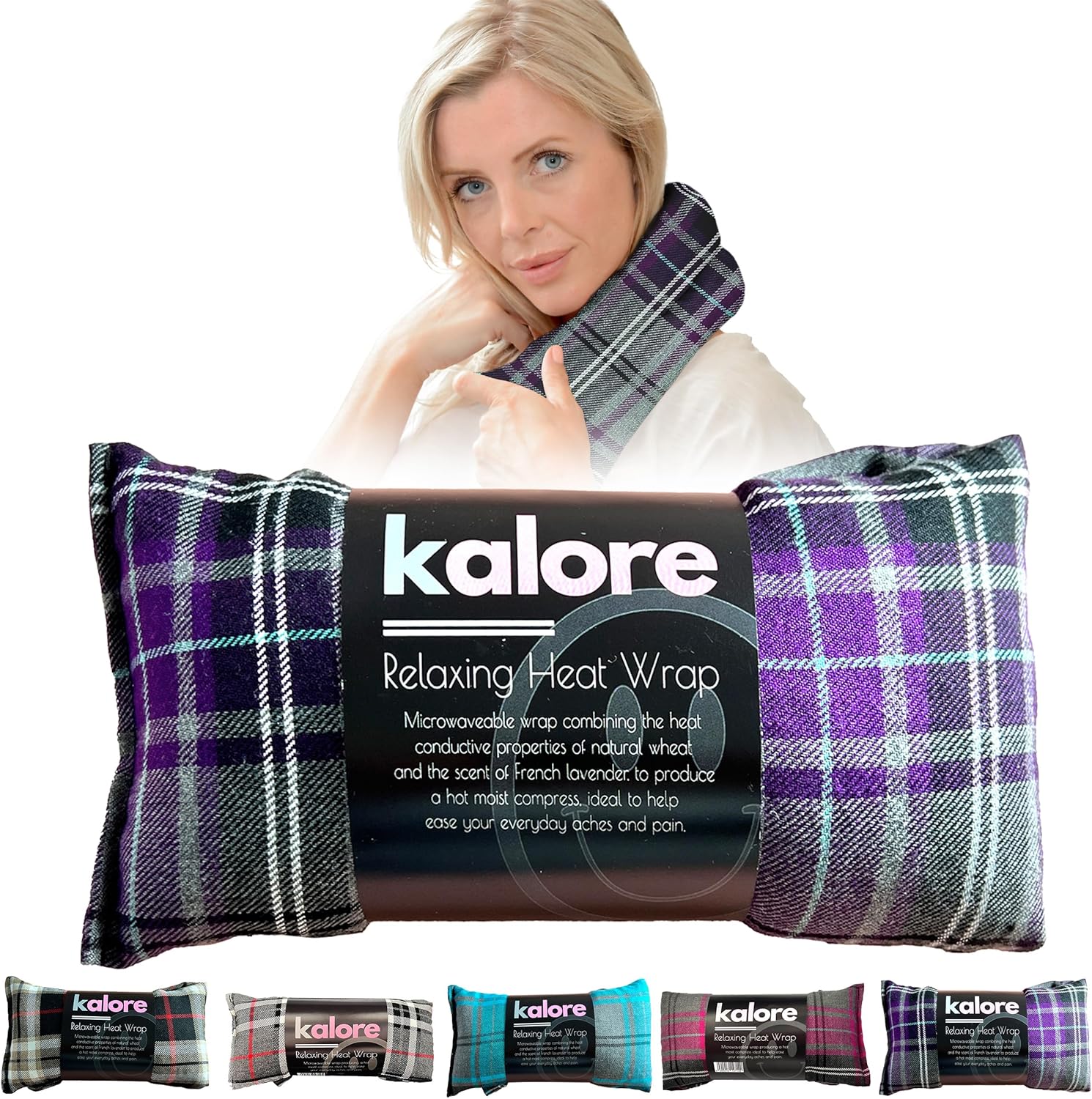 Kalore purple tartan wheat heating pad front view