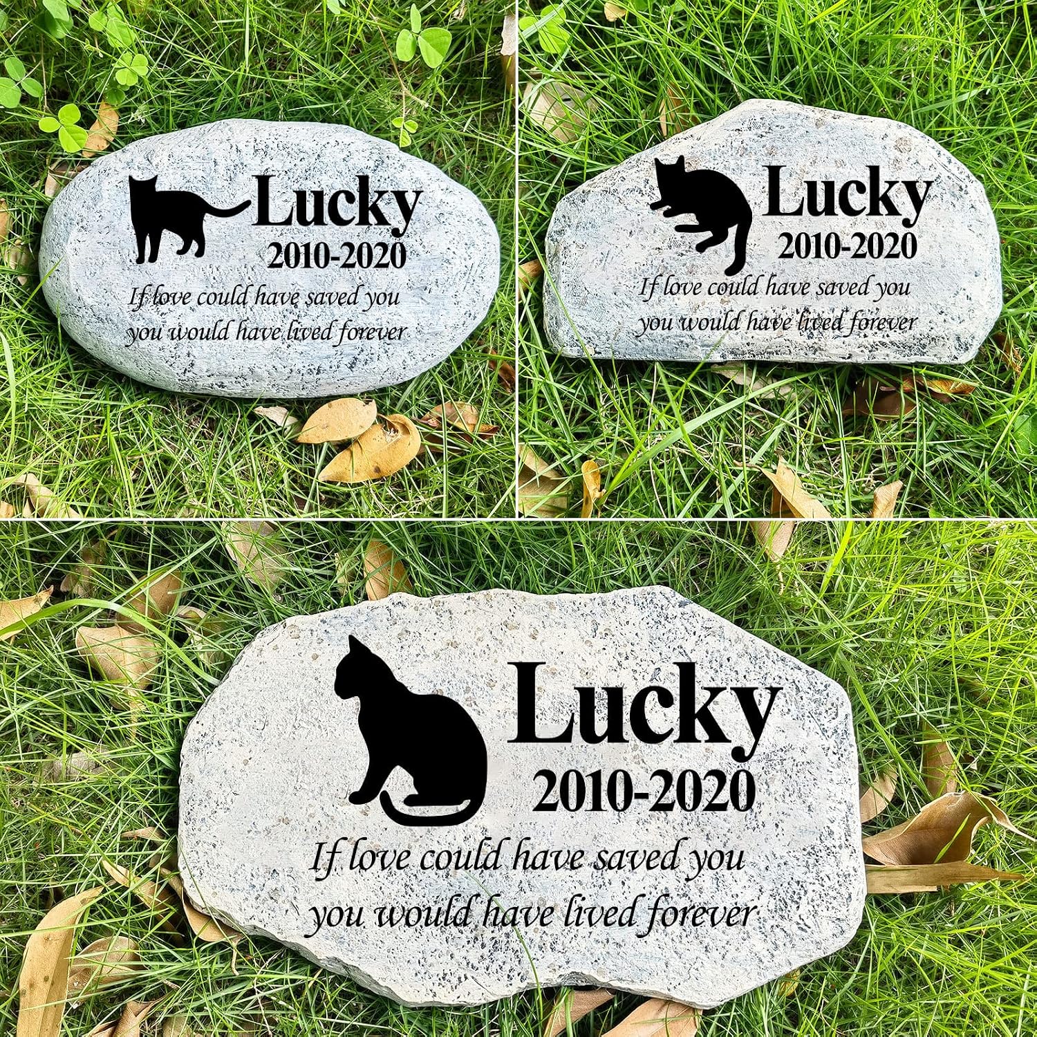Zatanmulo personalized pet memorial stone front view in garden