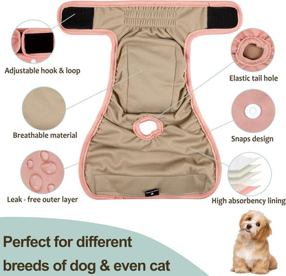 Grecle premium reusable dog diapers demonstrating the flexible elastic tail hole for maximum comfort.