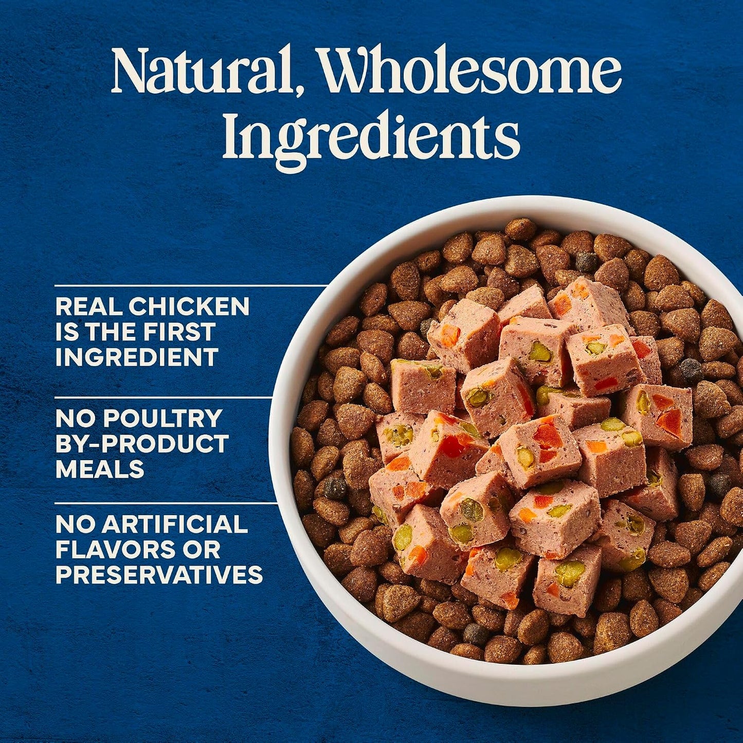 Serving suggestion of Blue Buffalo fresh chicken dog food in a bowl