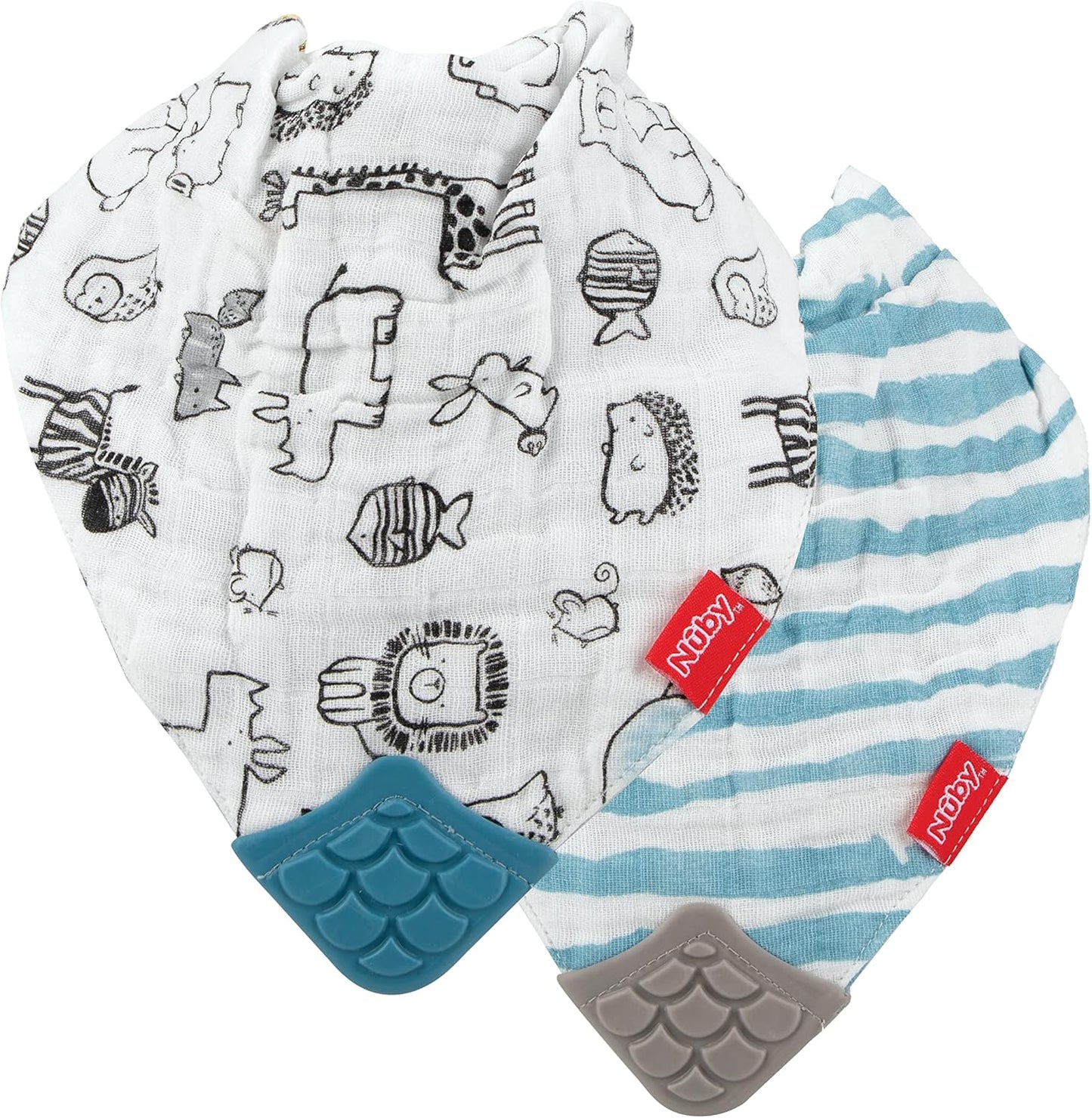 Nuby 100 percent natural cotton muslin teething bib front view