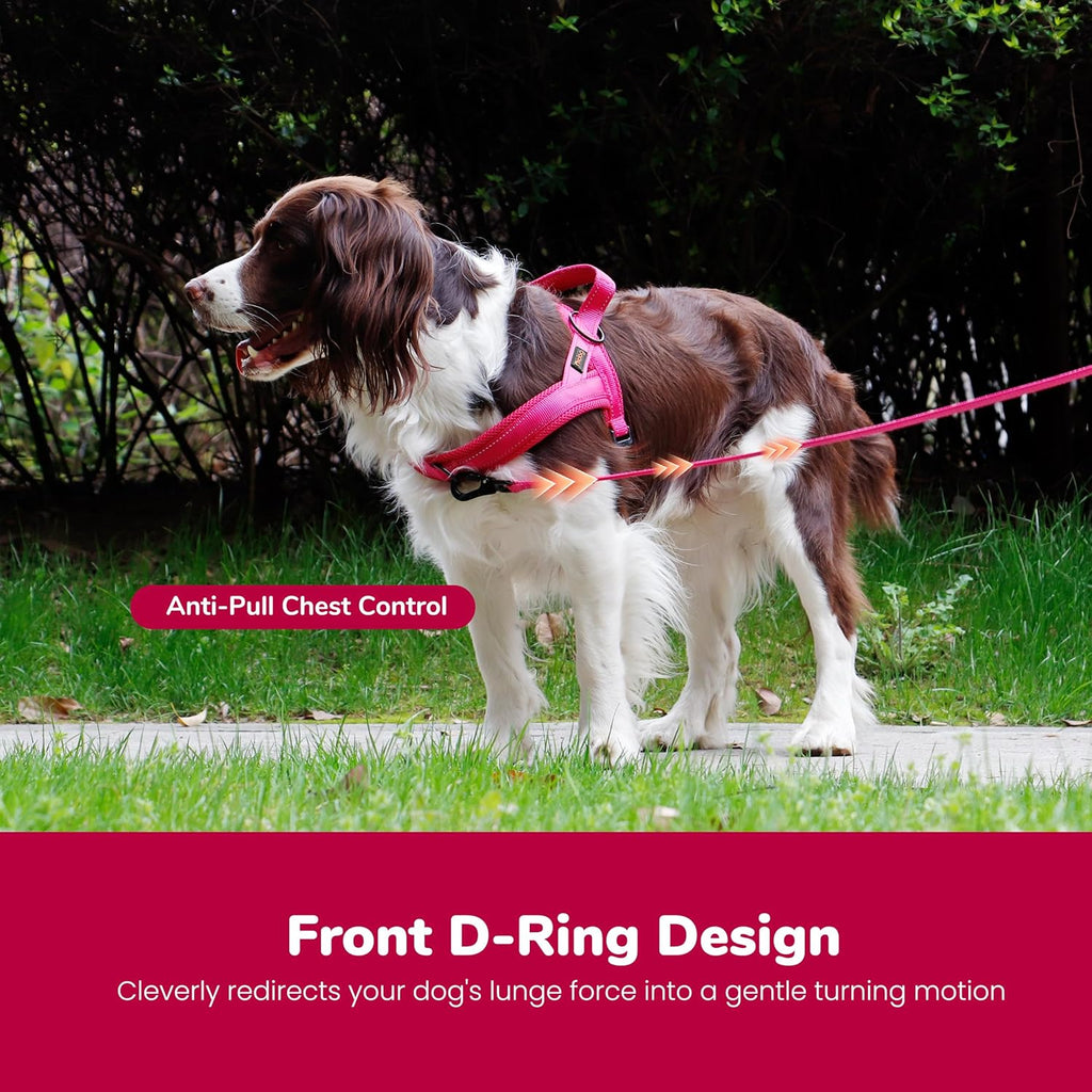 Soft flannel padded pet harness in hot pink color for large breeds