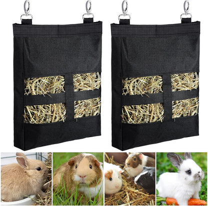 Frienda 2 Pcs Guinea Pig Hay Bag 11 x 9.1 Inch Guinea Pig Hanging Hay Feeding Bag Storage Dispenser for Chinchilla Hamster Bunny Small Animal Pet(Black) - Image 1