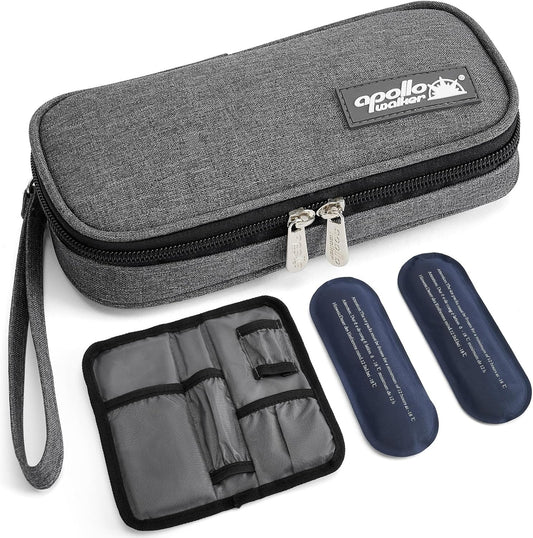 Apollo Walker insulin cooler travel case gray front view for diabetic medication storage
