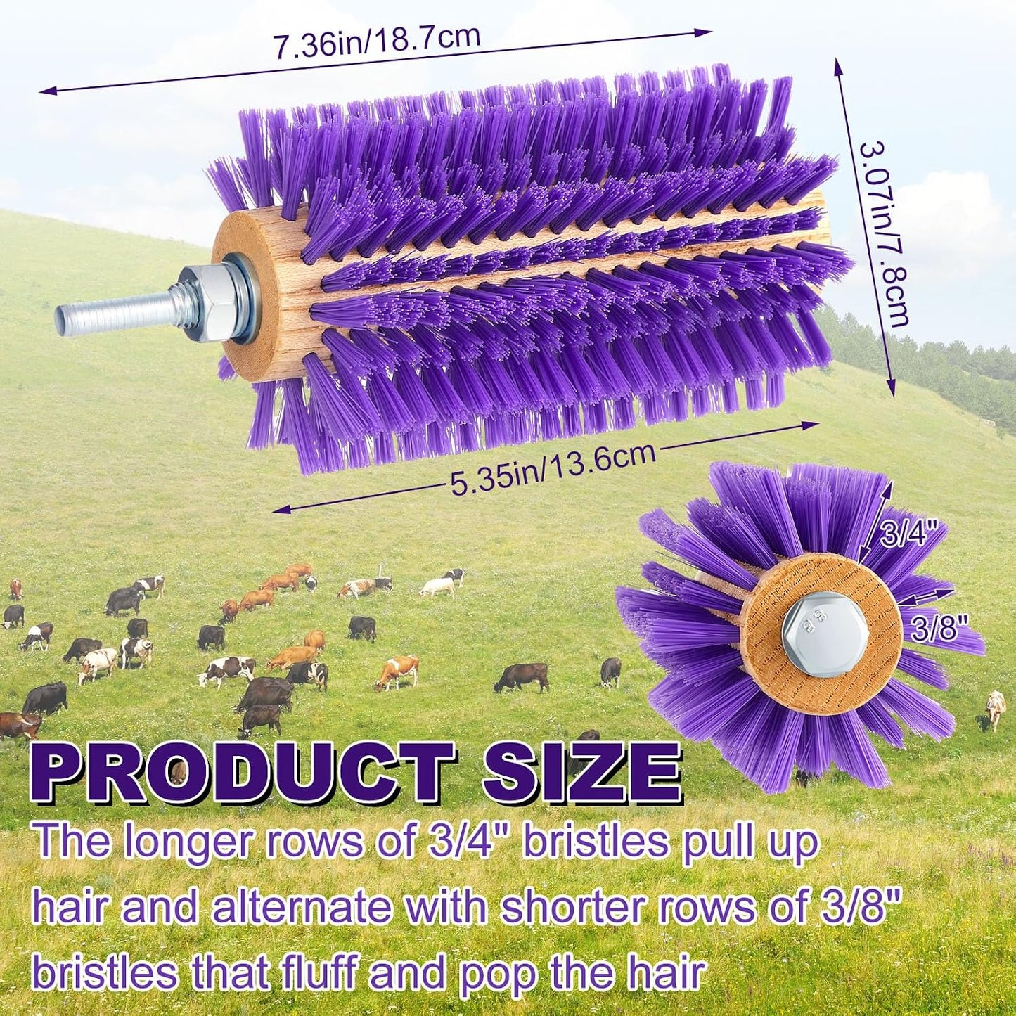 Two purple 5.35 inch livestock grooming brushes for drills