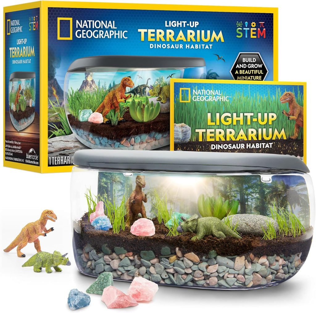 National Geographic Light Up Dinosaur Terrarium Kit front view of packaging