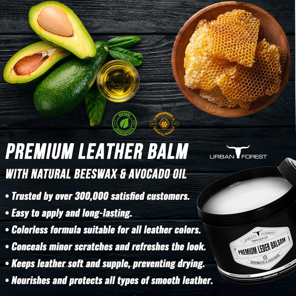 Urban Forest Heavy Duty Scratch Repair Balm being applied to a dry leather car seat.