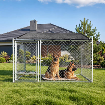 Premium outdoor pet privacy screen attached securely to a metal wire playpen